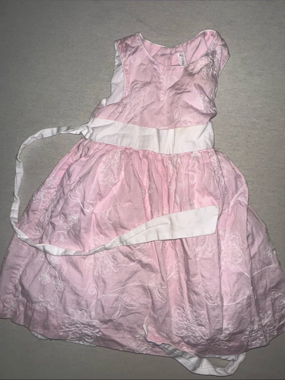 Kids Size 3T Pink Embroidered Girls Dress with White Sash